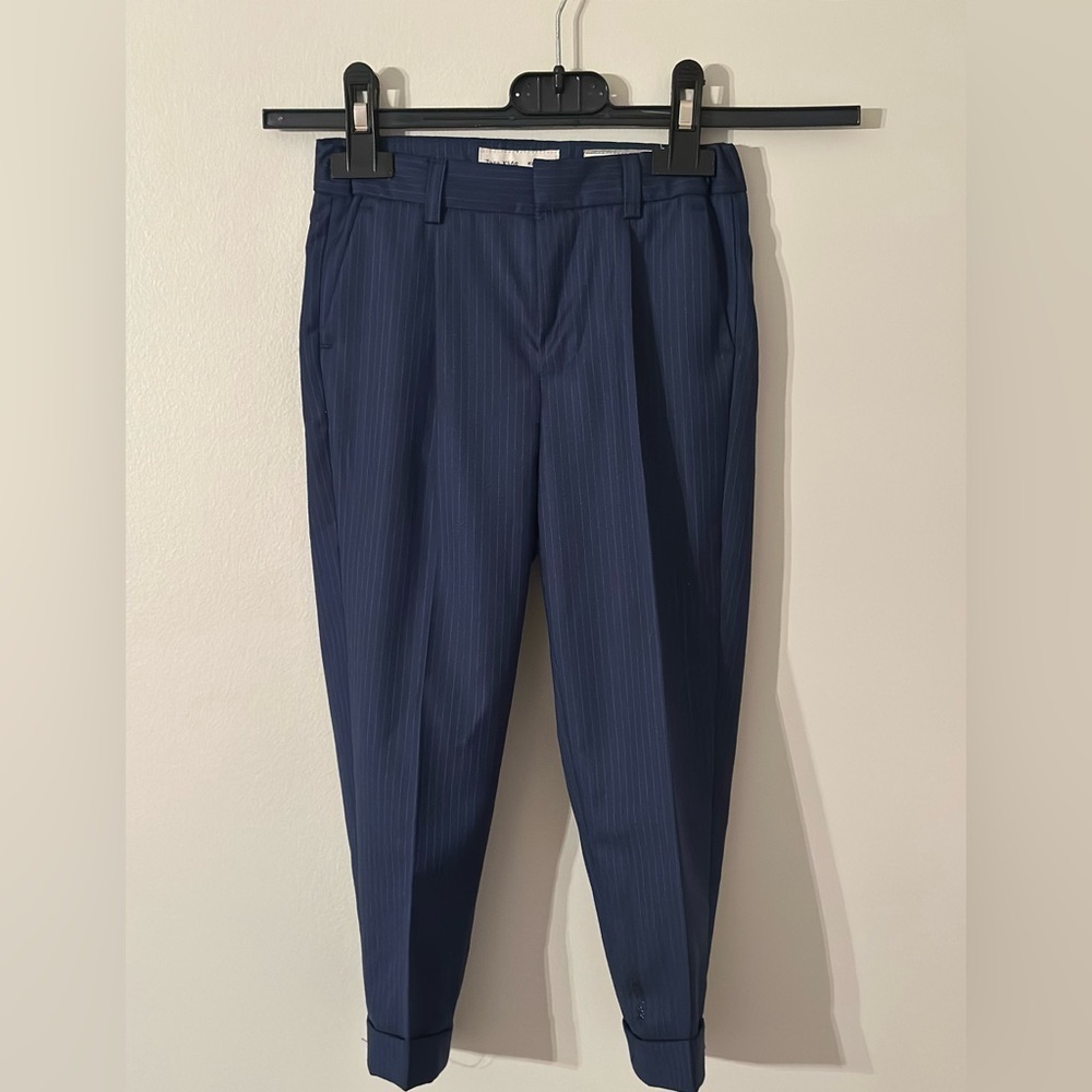 Zara Boys Pinstripe Navy Dress Extrafine Wool Tailored Slim Pants 5 Years
